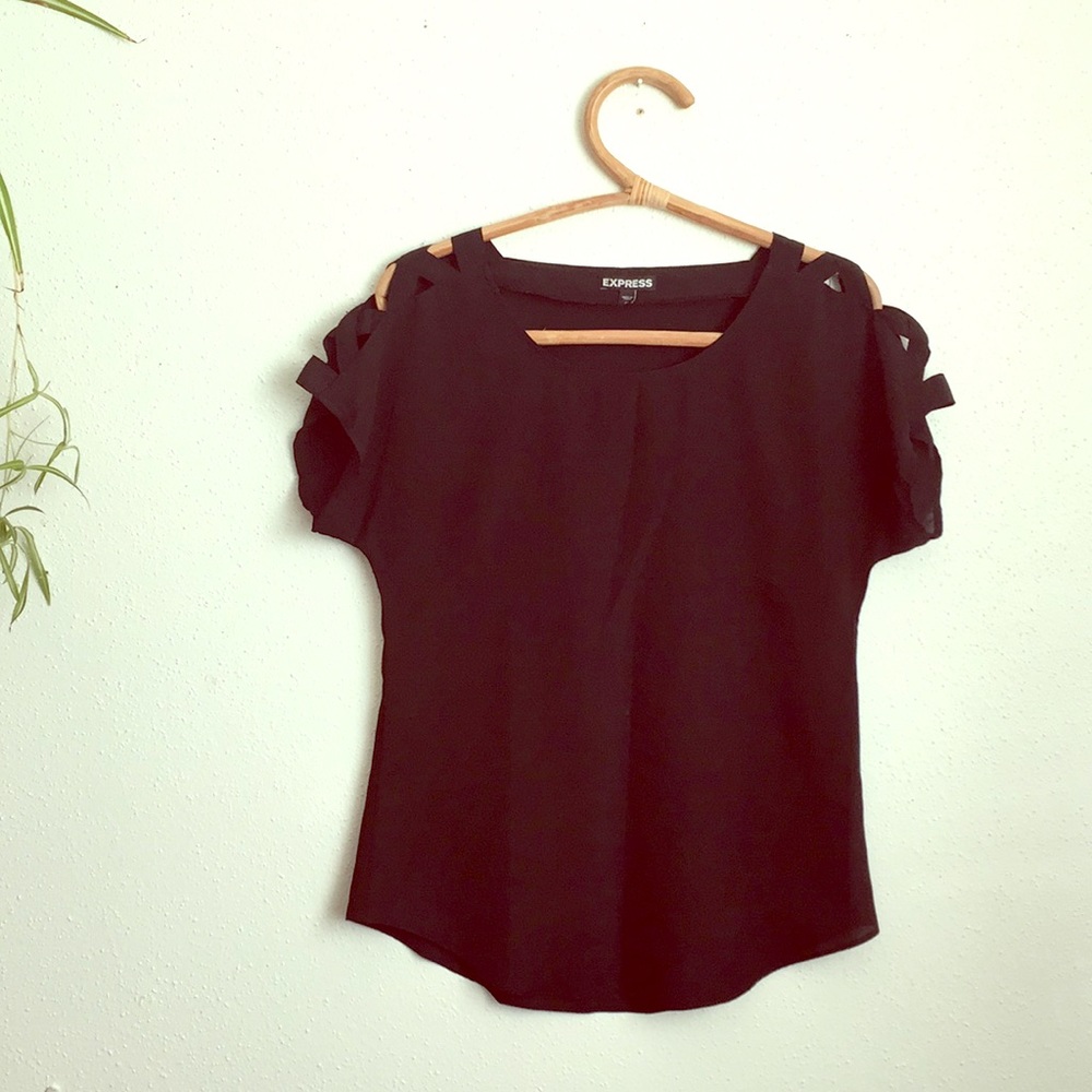 Express Black Crisscross Cold Shoulder Blouse